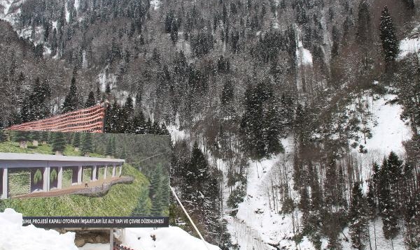 Ayder Yaylası'nda dağın içerisine çevreci otopark