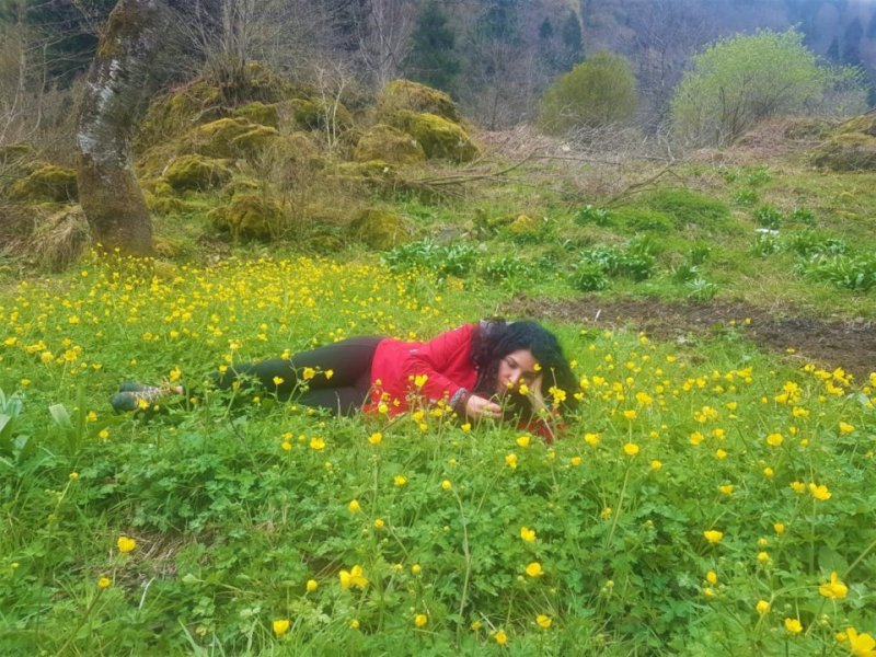 Az ötesi biraz ötede yağan kardan habersiz çiçek böceğe durmuş. Bana “yaprak döker bir yanımız, bir yanımız bahar bahçe” dizelerini hatırlatıyor. Buz gibi karlardan, kayan yollardan inmiş ben kendimi sapsarı çiçeklerin içine atıveriyorum. 10 dakikalık mesafede ki iki ayrı yerin böylesi ısı farklılığında olması beni çok şaşırtıyor.