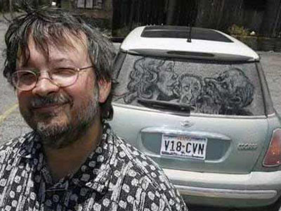 Kirli Camın Üzerine Resim yapılan Sanat Eserleri