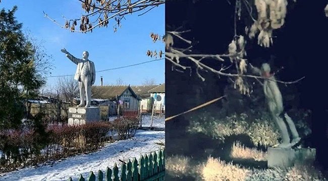 Ukrayna'daki Son Lenin Heykeli de Yıkıldı