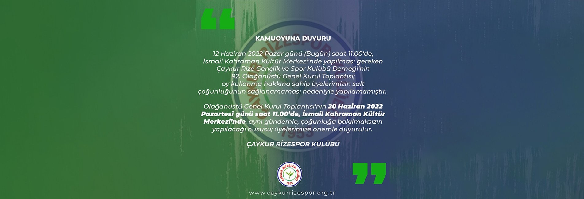 Çaykur Rizespor'da Seçimli Olağan Genel Kurul ertelendi