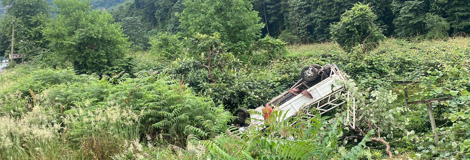 Rize'de Kamyonet Yol Kenarına Devrildi