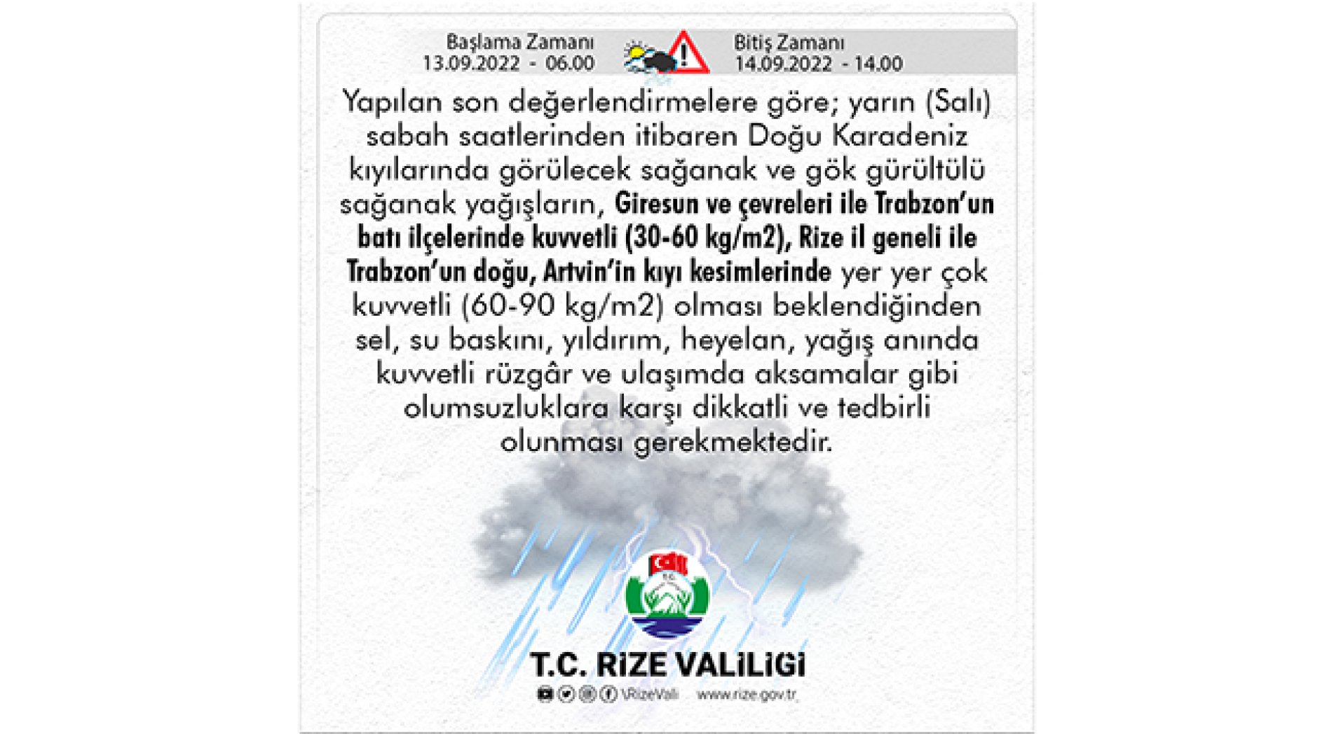 Rize Valiliğinden Sel Uyarısı Yapıldı