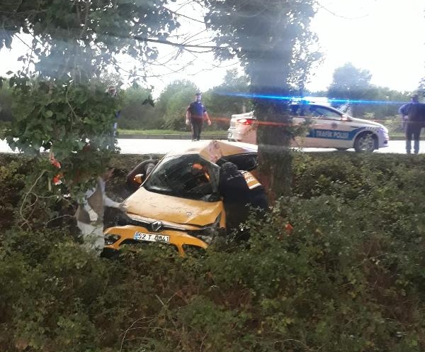 Ağaca çarpan taksinin sürücüsü öldü, eşi yaralandı