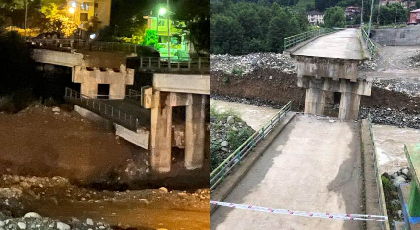 Rize'de sele dayanamayan köprü çöktü