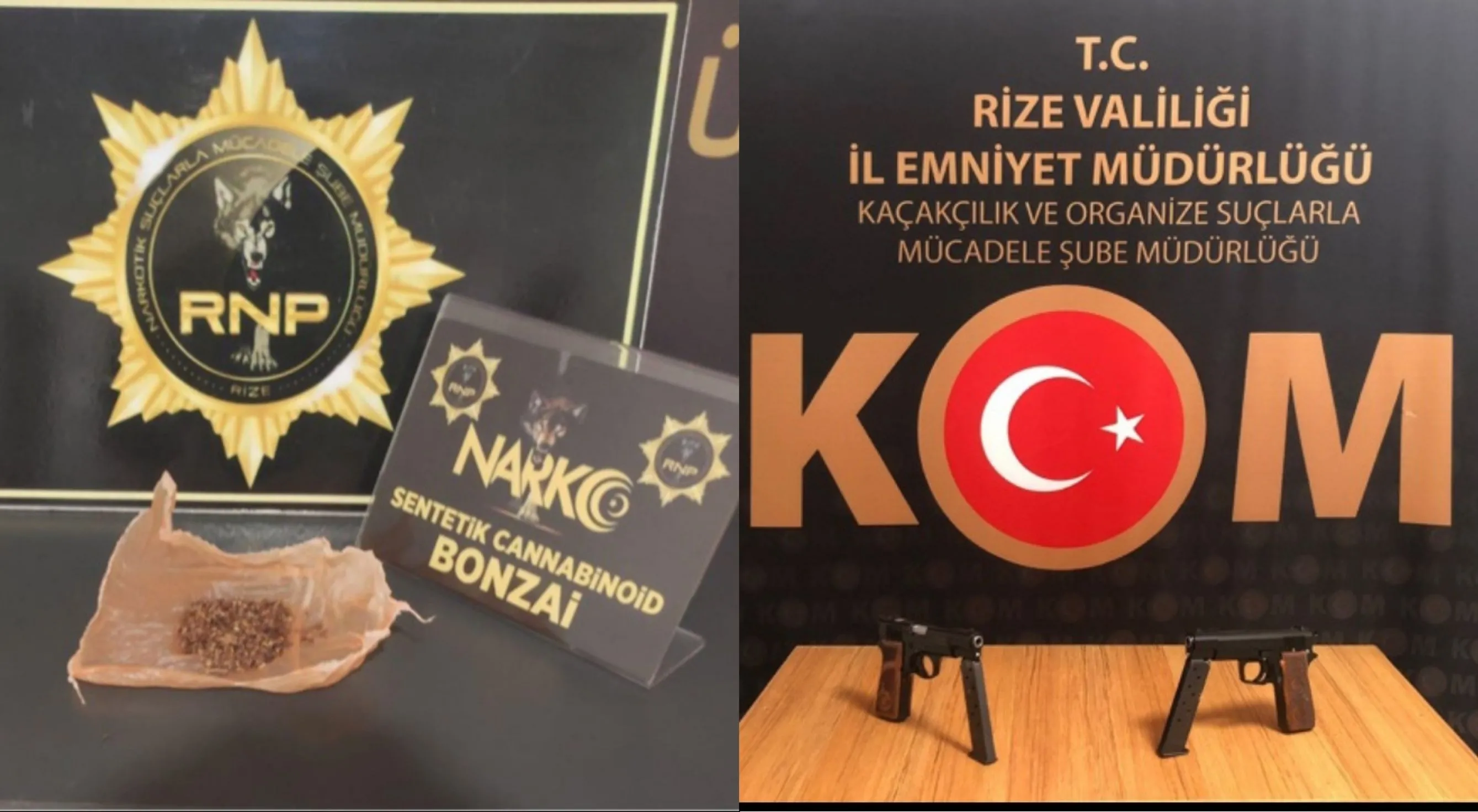 Rize'de uyuşturucu ve ruhsatsız tabancalar ele geçirildi