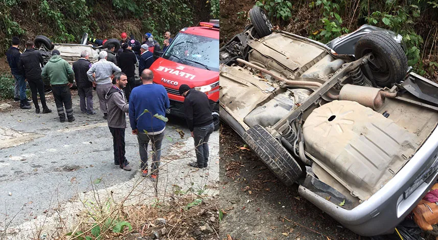 Rize'de şarampole yuvarlanan otomobilde 3 kişi ağır yaralandı