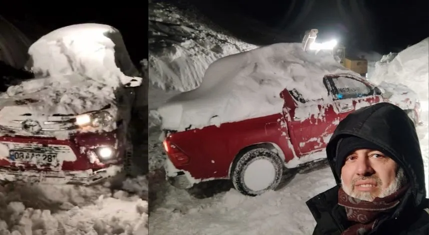 Kar nedeniyle yolda kalan aracını 4 gün sonra buldu