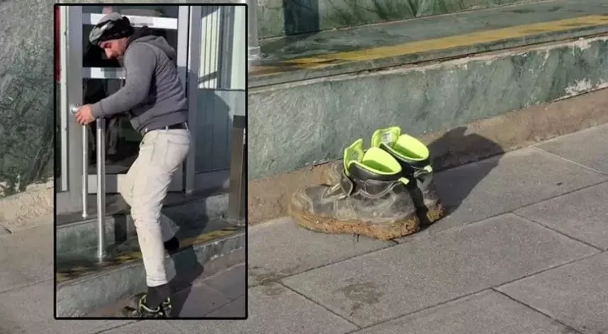 Çamurlu ayakkabılarını çıkarıp bankaya öyle girdi