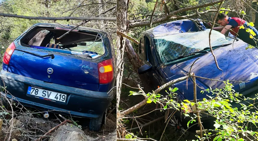 Şarampole devrilen otomobilin sürücüsü yaralandı