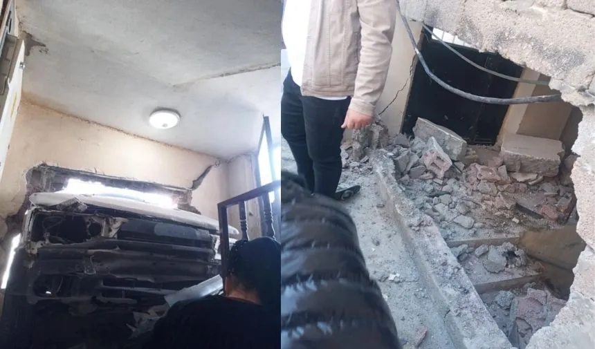 Freni patlayan araç eve girdi