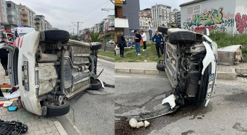 Samsun'da devrilen otomobildeki 3 kişi yaralandı