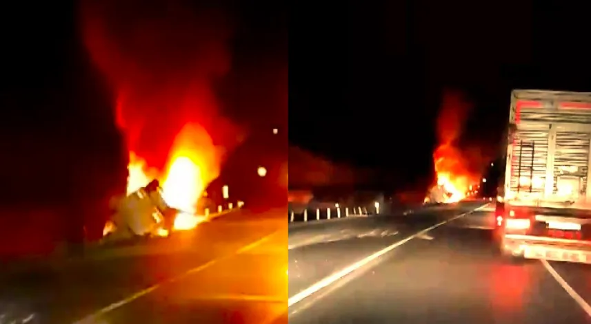 Tuz yüklü tır alev topuna döndü