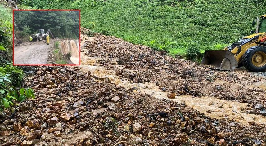 Rize'de heyelan nedeniyle kapanan köy yolları ulaşıma açıldı