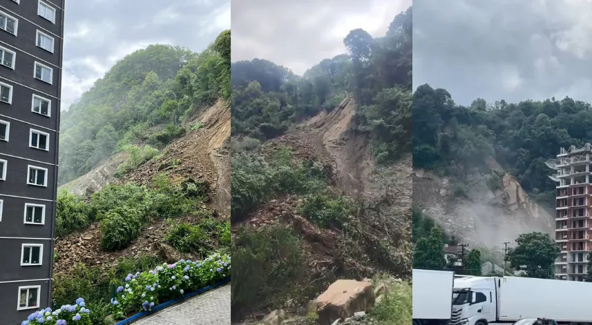 Hopa'da heyelan anı kamerada