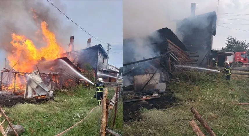 Çıkan yangında 2 katlı ahşap ev kullanılamaz hale geldi