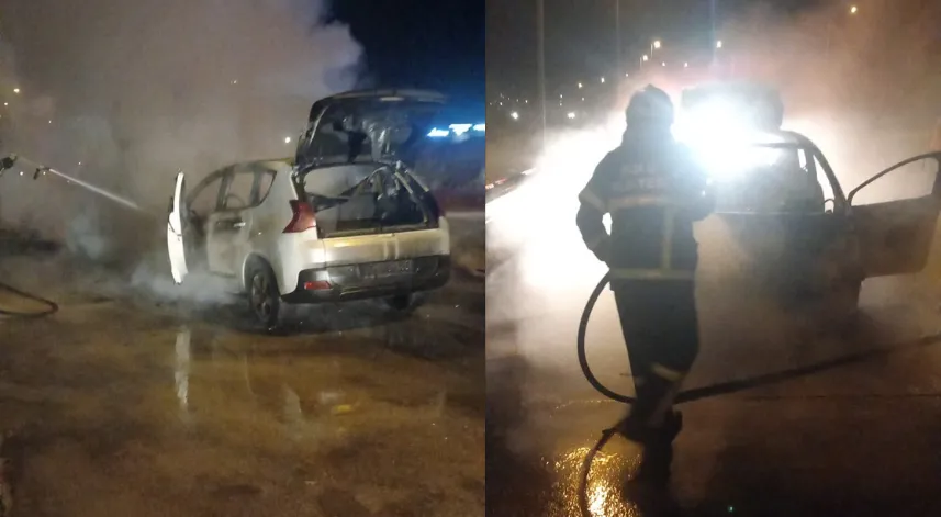 Seyir halindeki otomobilde çıkan yangın söndürüldü