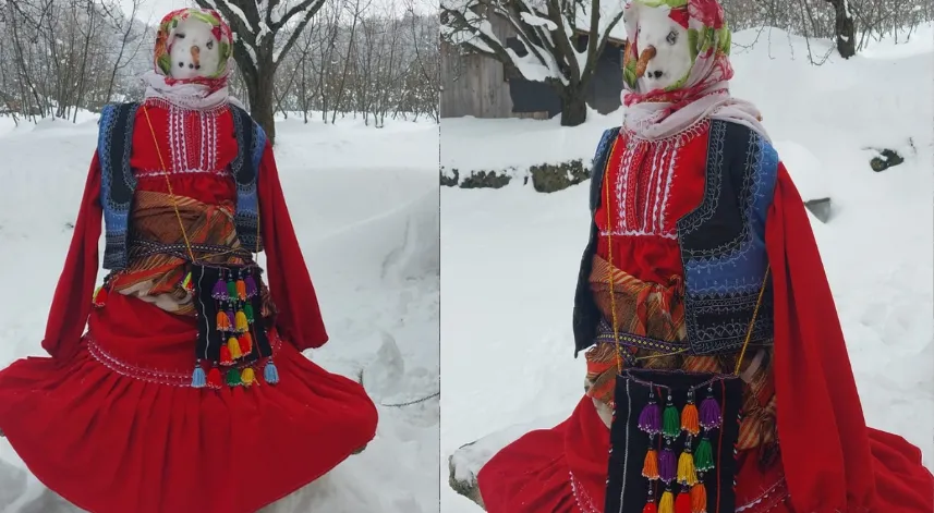 Kardan kadın yapıp yöresel kıyafet giydirdiler
