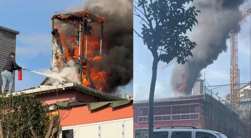 Sarıyer'de spor kulübünün çatısındaki baz istasyonu alev alev yandı