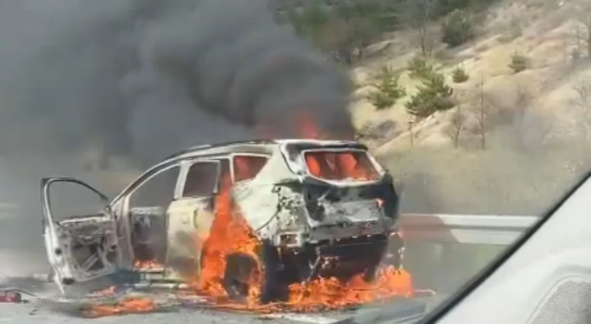 TEM Otoyolu'nda cip alev alev yandı