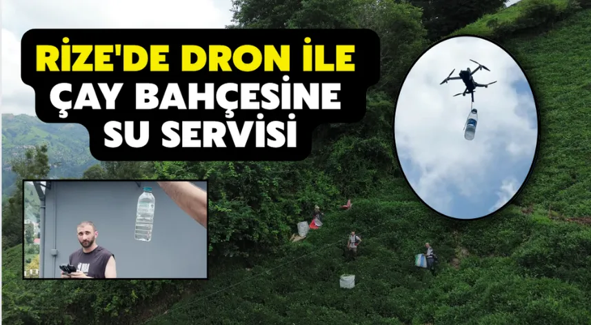 Rize'de dron ile çay bahçesine su servisi