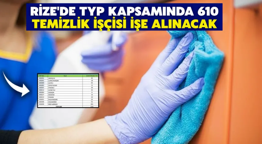 Rize'de TYP Kapsamında 610 temizlik işçisi işe alınacak