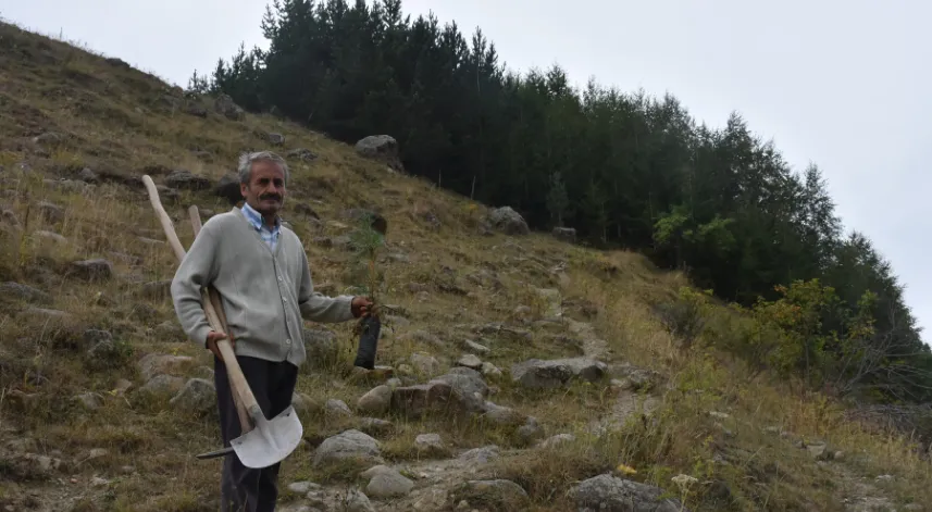 Gümüşhane'deki köyünü 40 yılda 50 bini aşkın fidanla buluşturdu