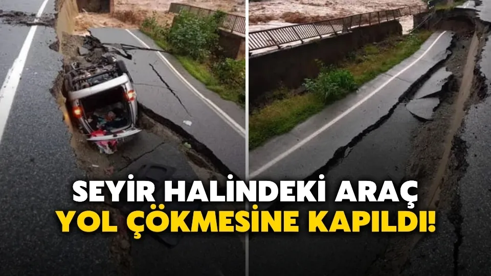 Seyir Halindeki Araç Yol Çökmesine Kapıldı!