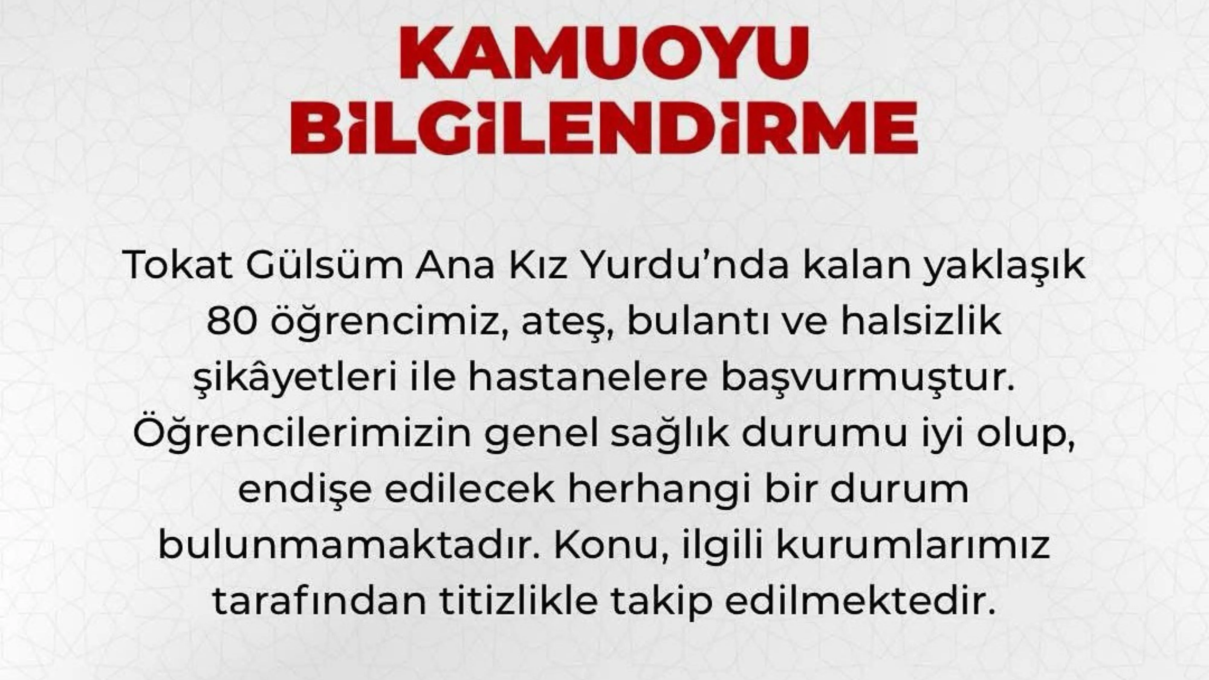 Tokat’ta 80 kız öğrenci ateş ve bulantı şikayetleriyle hastanelere başvurdu
