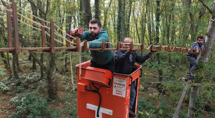 Ormanda sincaplar için köprü yaptılar