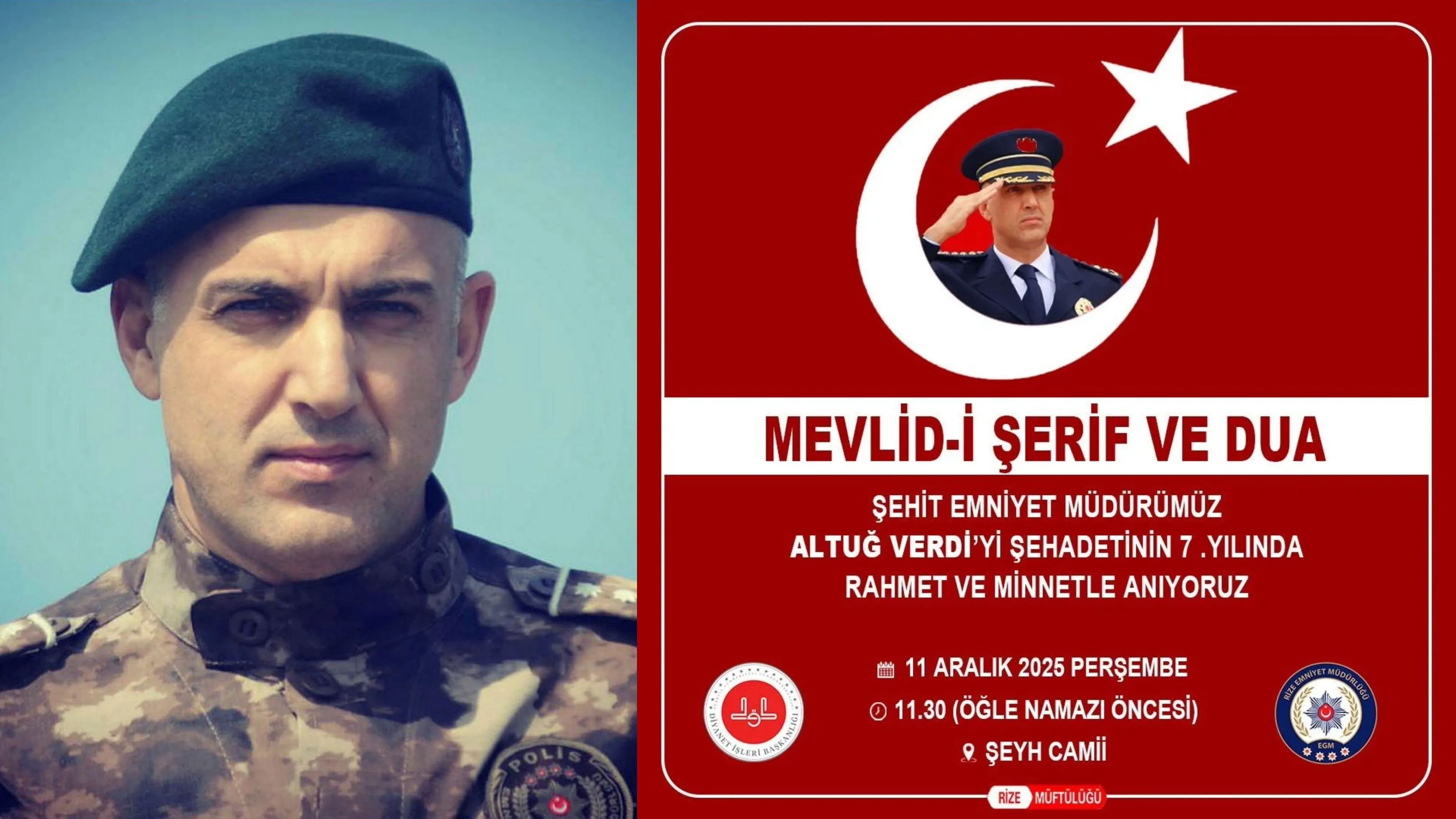 Şehit Emniyet Müdürü Verdi, Rize'de anılacak