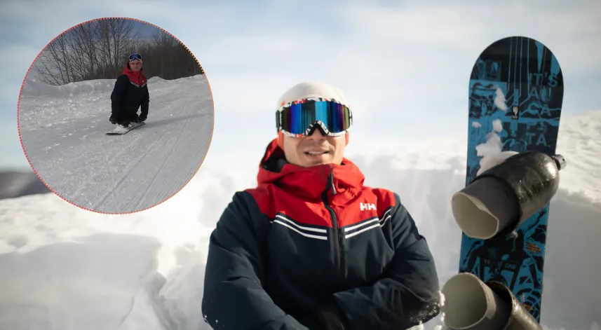 Rize'de 2 bacağı olmayan 'balık adam'ın kayak tutkusu